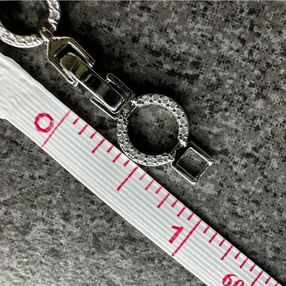 NEW Pretty Bird Pave Circular & Bar Link White Gold Plated Bracelet 6.75" / 7.5" - Picture 5 of 13